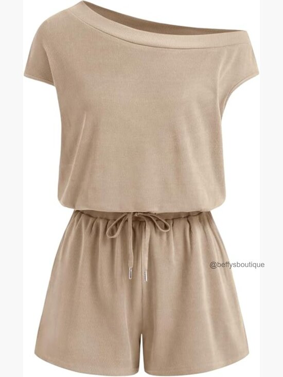 Pants - Asymmetrical One Shoulder Romper Knit Jumpsuit Lounge Set